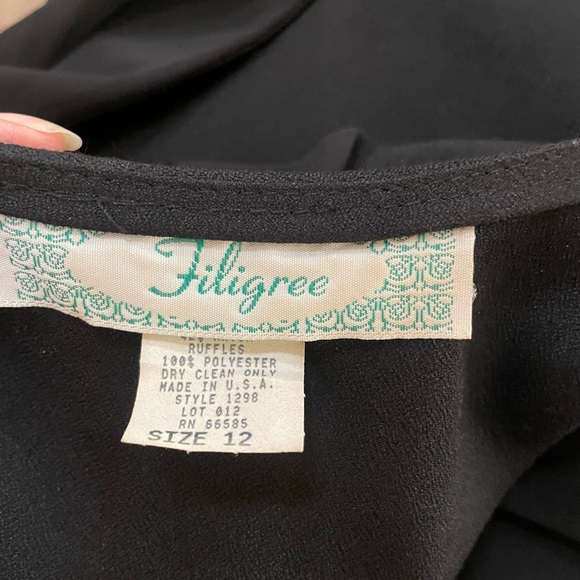 Filigree Black Ruffle Maxi Dress Wrap Vintage 80's 90's Size 12 - Picture 8 of 9